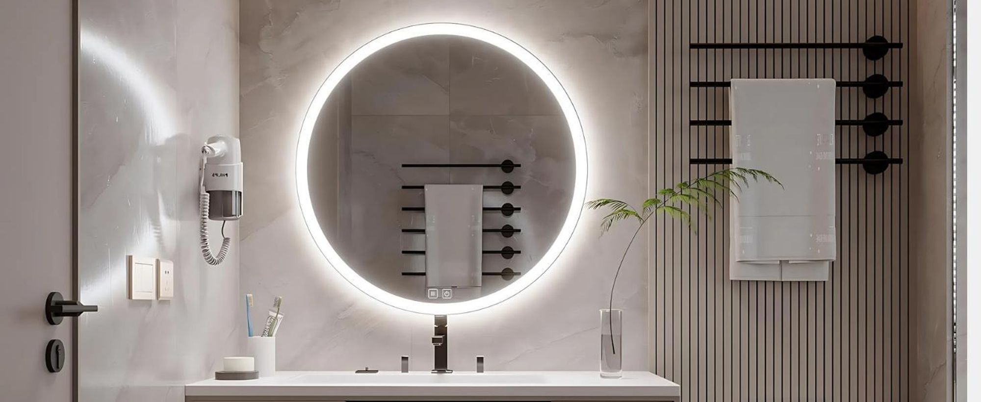 Kulaté LED zrcadlo do koupelny, 80 cm – s ochranou proti zamlžování, 3 barvy světla (CCT), plynule stmívatelné, dotykový senzor, IP44, moderní bezrámové zrcadlo do koupelny
