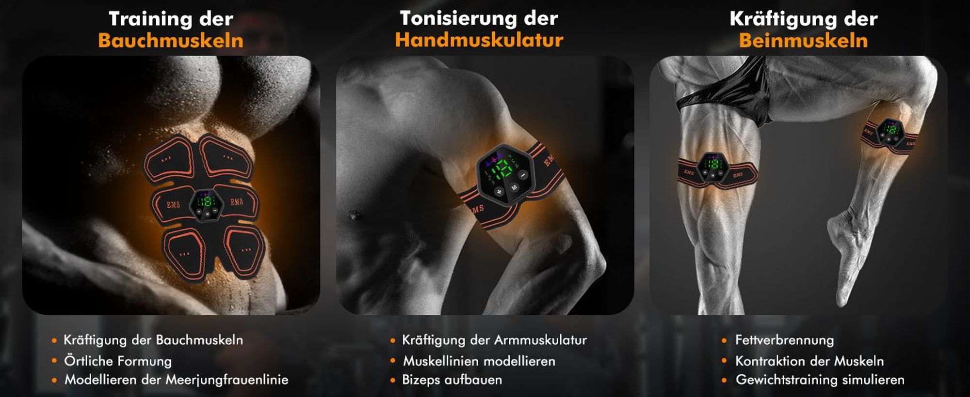EMS Trainingsgerät – EMS Bauchmuskeltrainer Elektrisch mit 8 Modi & 19 Intensitäten für ABS, Arm, Bein & Po, Gürtel für Herren & Damen