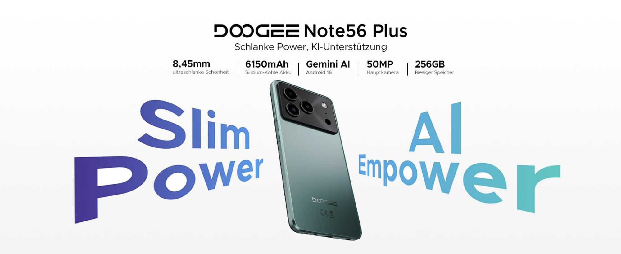 DOOGEE Note56 Plus Smartphone Handy, Android 16, 6,56" 90Hz, 6150mAh Akku, 48GB+256GB, 4G, 50MP, NFC, Fingerabdruck, Gesichtserkennung, ohne Vertrag
