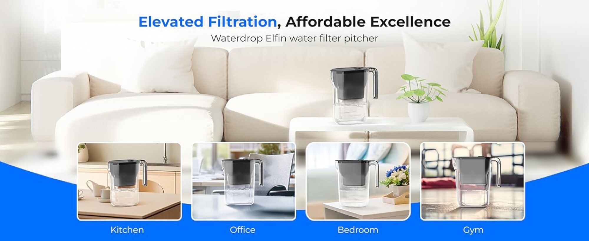 Waterdrop Vodní filtr konvice na lednici džbán na vodní filtr s 3měsíčním filtrem, 2,5 l, certifikováno NSF, železné (náhradní filtr: WD-PF-01A Plus)