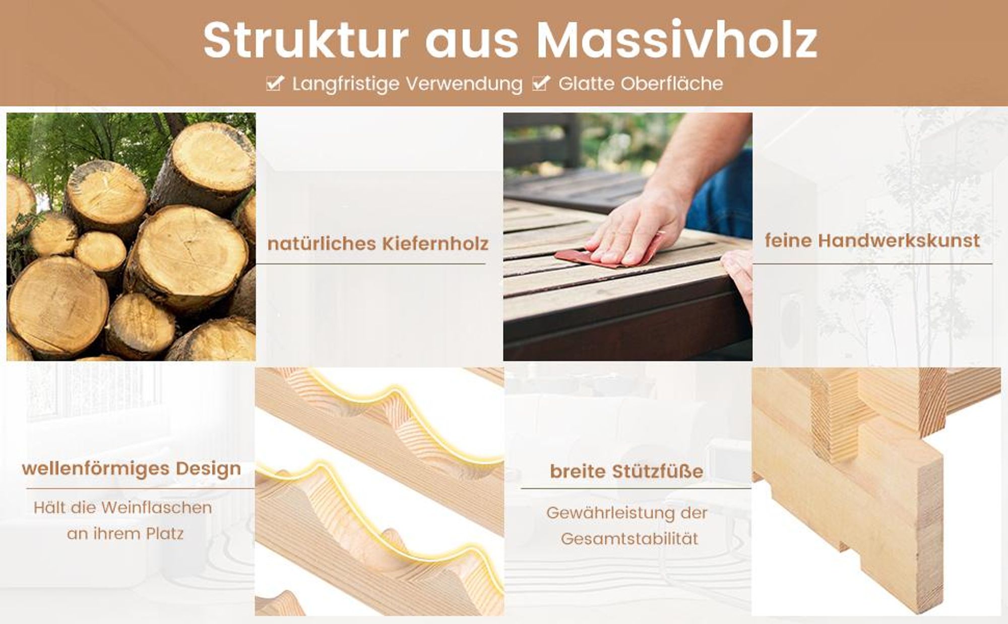 GOPLUS Weinregal stapelbar, Flaschenregal mit 6 Ebenen für 60 Flaschen, Flaschenhalter aus Kiefernholz, Natur (für 60 Flaschen)
