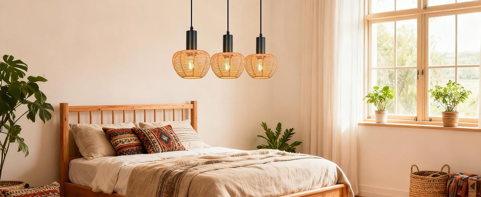 ZMH Hängelampe 3 Flammig Pendelleuchte Rattan Esstischlampe Geflochten Hängeleuchte Lampenschirm Hanfseil E27 Pendellampe für Esszimmer Schlafzimmer