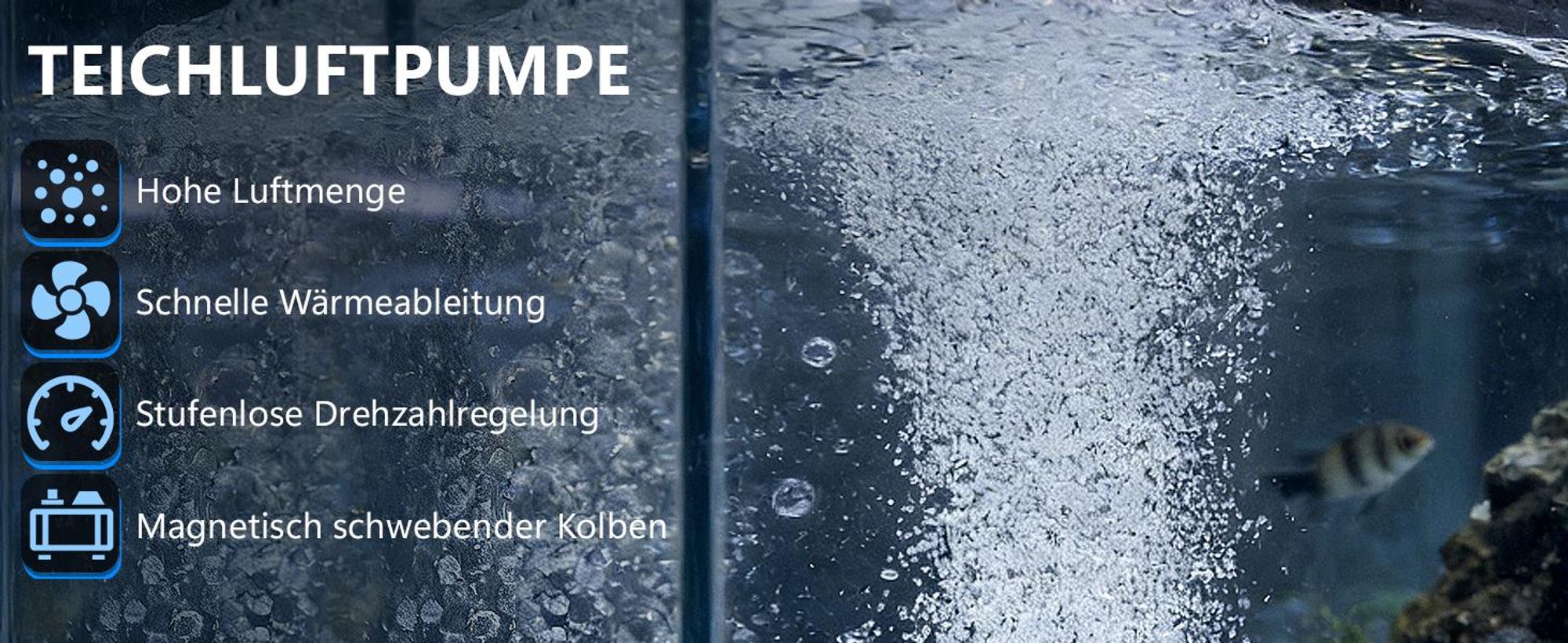 25W 3300L/H Alu Luftpumpe Aquarium Sauerstoffpumpe, 45kPa 6 Luftstein + 6 Ausgänge Mit Kupfermotor, Regelbare Teichbelüfter für Gartenteiche Aufzucht