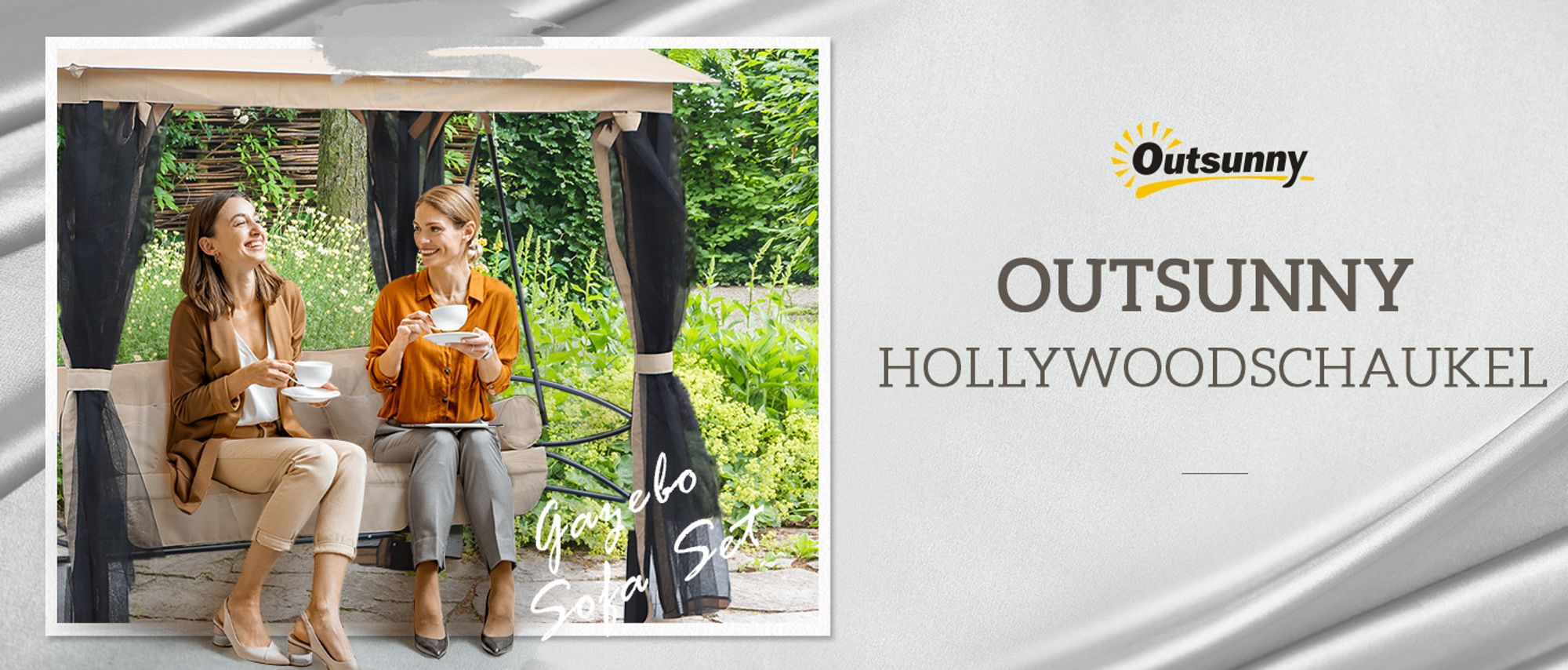 Outsunny Hollywoodschaukel Gartenschaukel Schaukel mit Seitenwänden 3-Sitzer Beige 256 x 172 x 248 cm