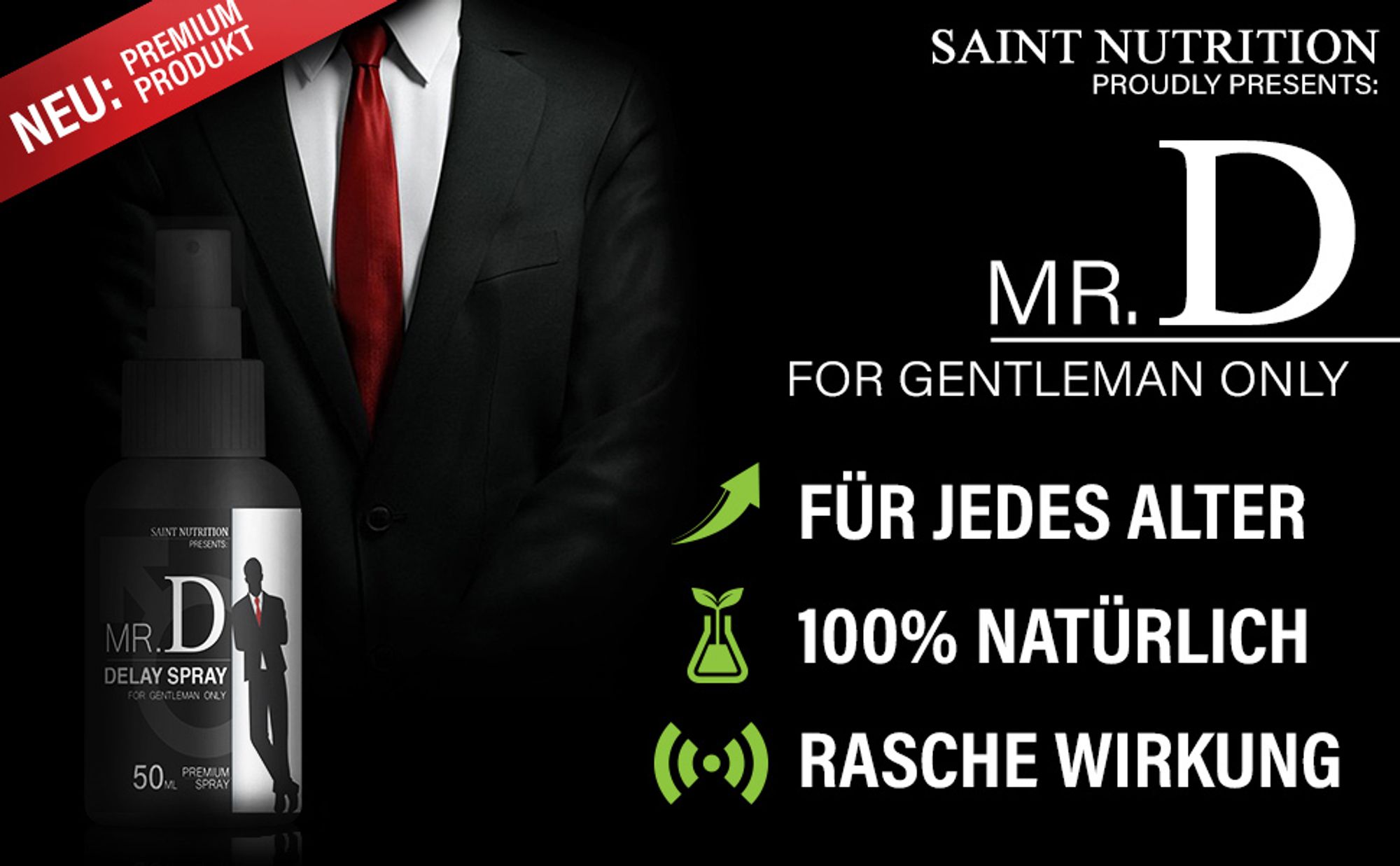 Saint Nutrition® Mr. D - Verzögerungsspray - Mann – Verzögerung der Ejakulation – mehr Potenz - Potenz steigernd - länger durchhalten Mann – 50ml