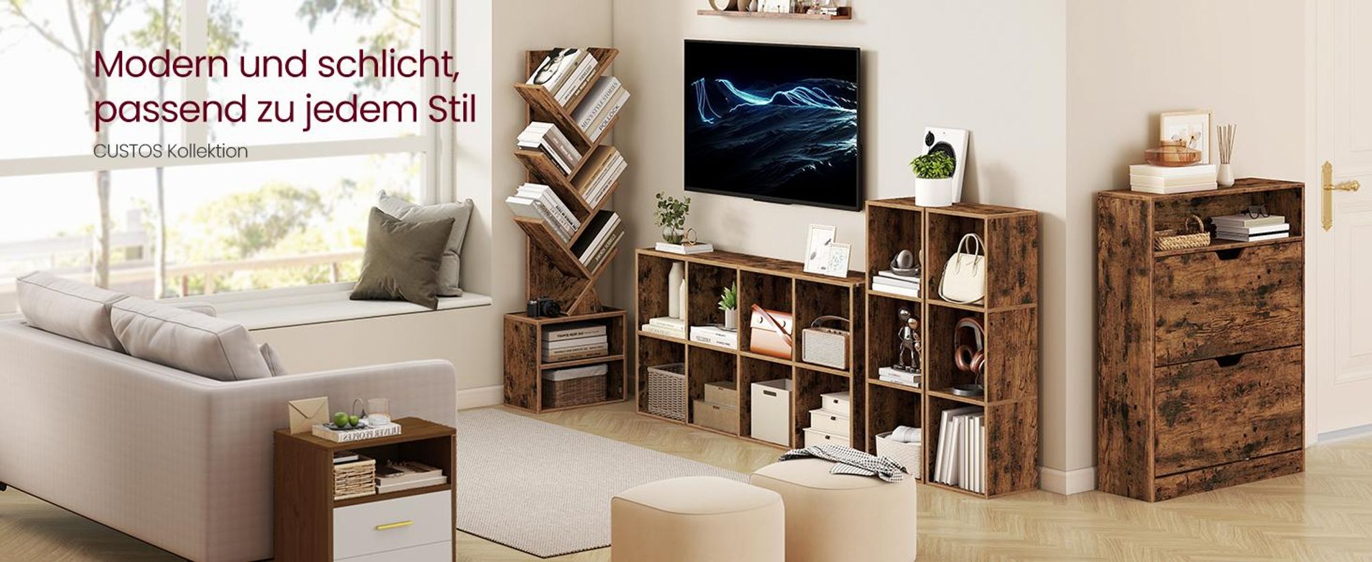 VASAGLE Bücherregal Baumform, Standregal, Eckregal platzsparend, Aufbewahrungsregal, Schlafzimmer, Wohnzimmer, Homeoffice, 2 Fächer