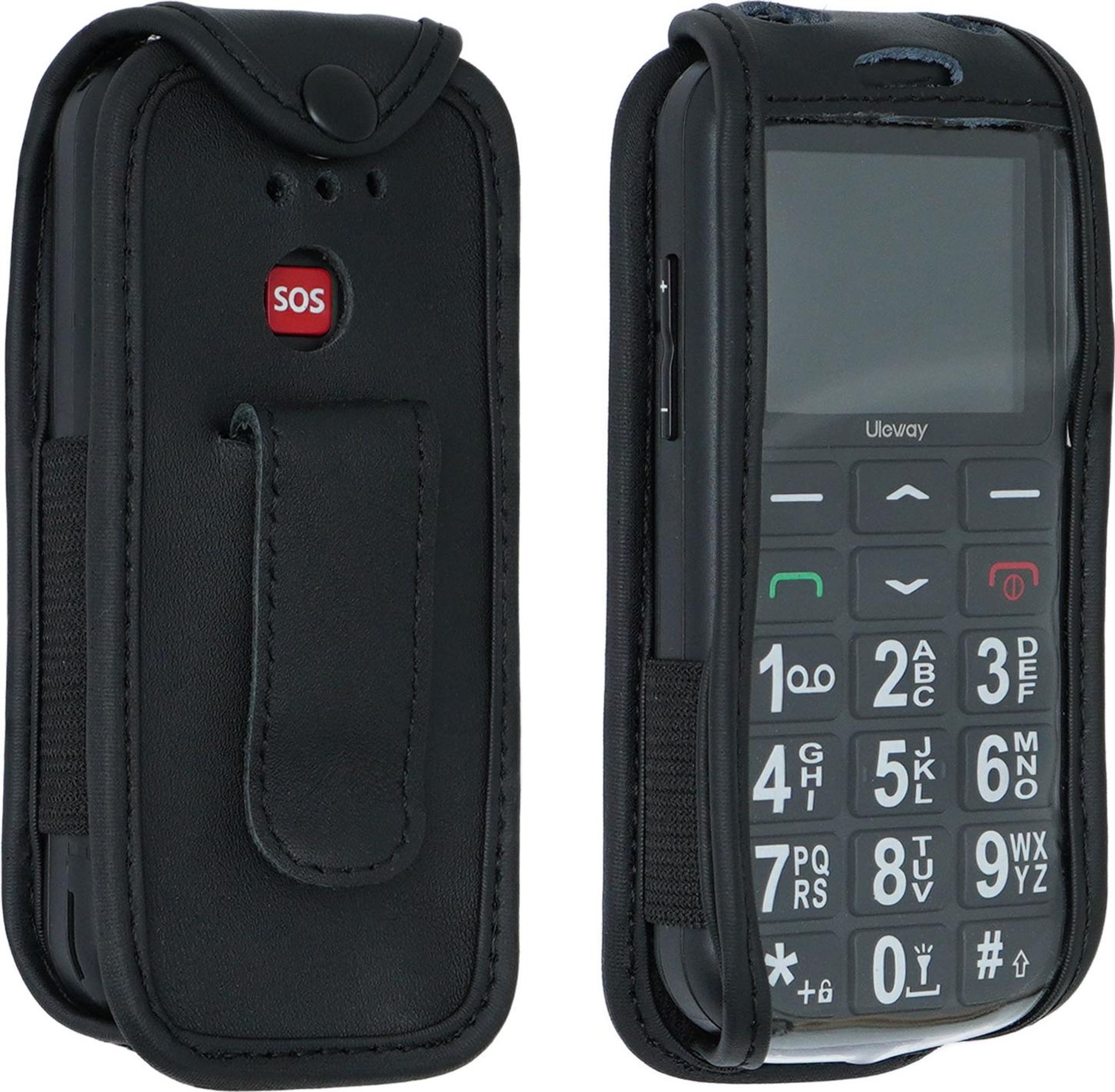 caseroxx Ledertasche mit Gürtelclip kompatibel mit Uleway G180 Seniorenhandy aus Echtleder, Tasche mit Gürtelclip und Sichtfenster Bild 1