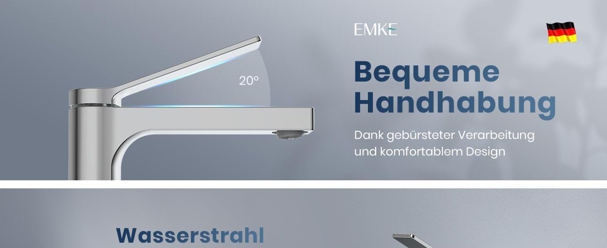 EMKE Wasserhahn Bad Chrom 195x173x46mm, Messing, Keramikkartusche, Badarmatur, Mischbatterie Waschbecken-Armatur, Waschtischarmatur