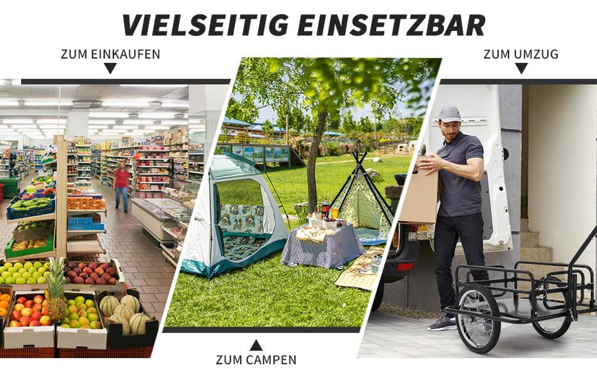 FCH Fahrradanhänger für 60 kg Zuladung,Transportwagen, Fahrradwagen, Anhänger für Fahrrad