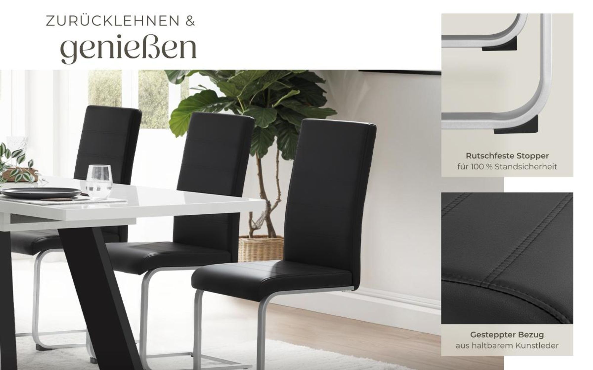 tectake® Set Schwingstuhl Bettina gepolstert mit Kunstlederbezug 41 x 52 x 99 cm