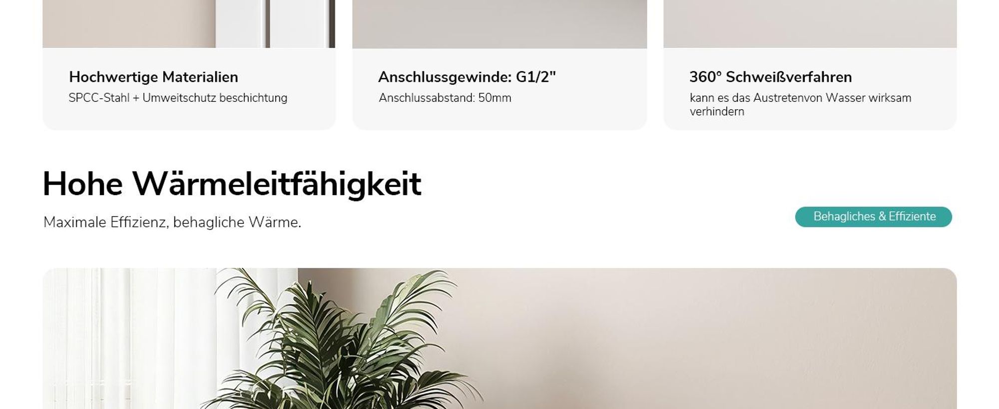 EMKE Heizkörper Flach Kompakt Design Paneelheizkörper Vertikal Einlagig Mittelanschluss 60x30cm 210W Weiß Platzsparend ohne Heizstab