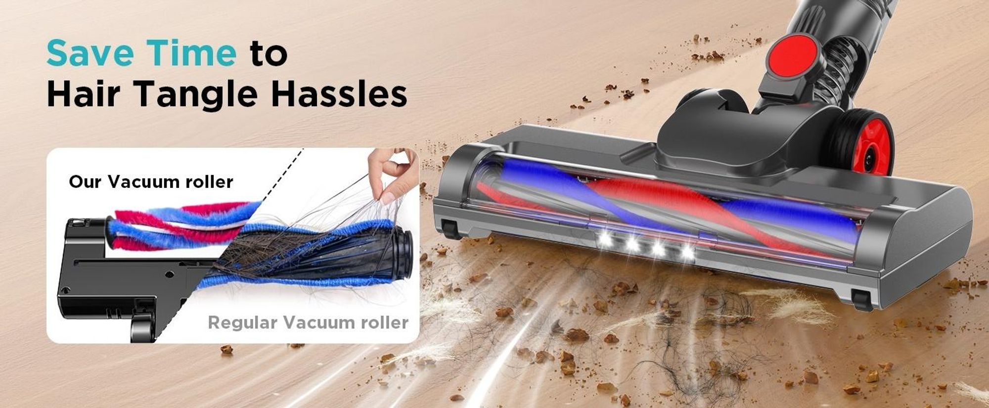 Akku Staubsauger, 38000PA Staubsauger Kabellos, Handstaubsauge, 450W Akkustaubsauger, 2500 mAh, Bis zu 50 Min Laufzeit, mit Anti-Verhedderung-Bürste