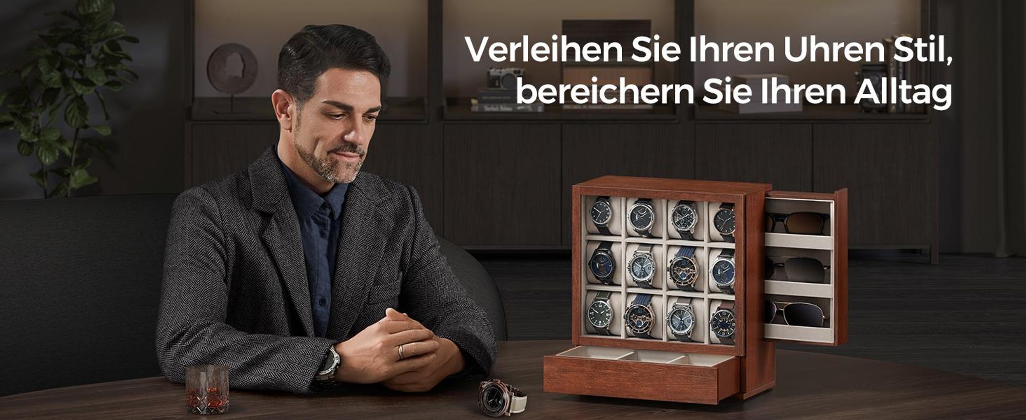 SONGMICS Uhrenbox Uhrenbox 12 Fächer, Uhrenkasten, vertikale Aufbewahrung, Geschenkidee