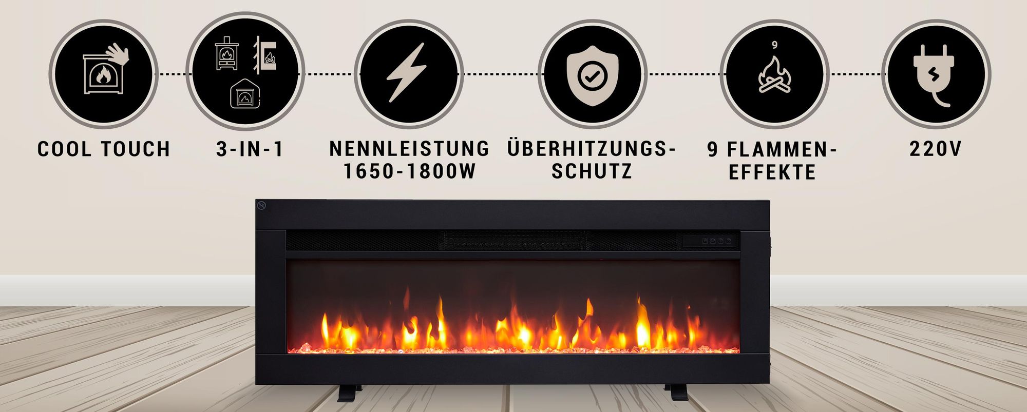 BALDERIA Agnes 36 - Stand-, Wand- oder Einbaukamin - Schwarz