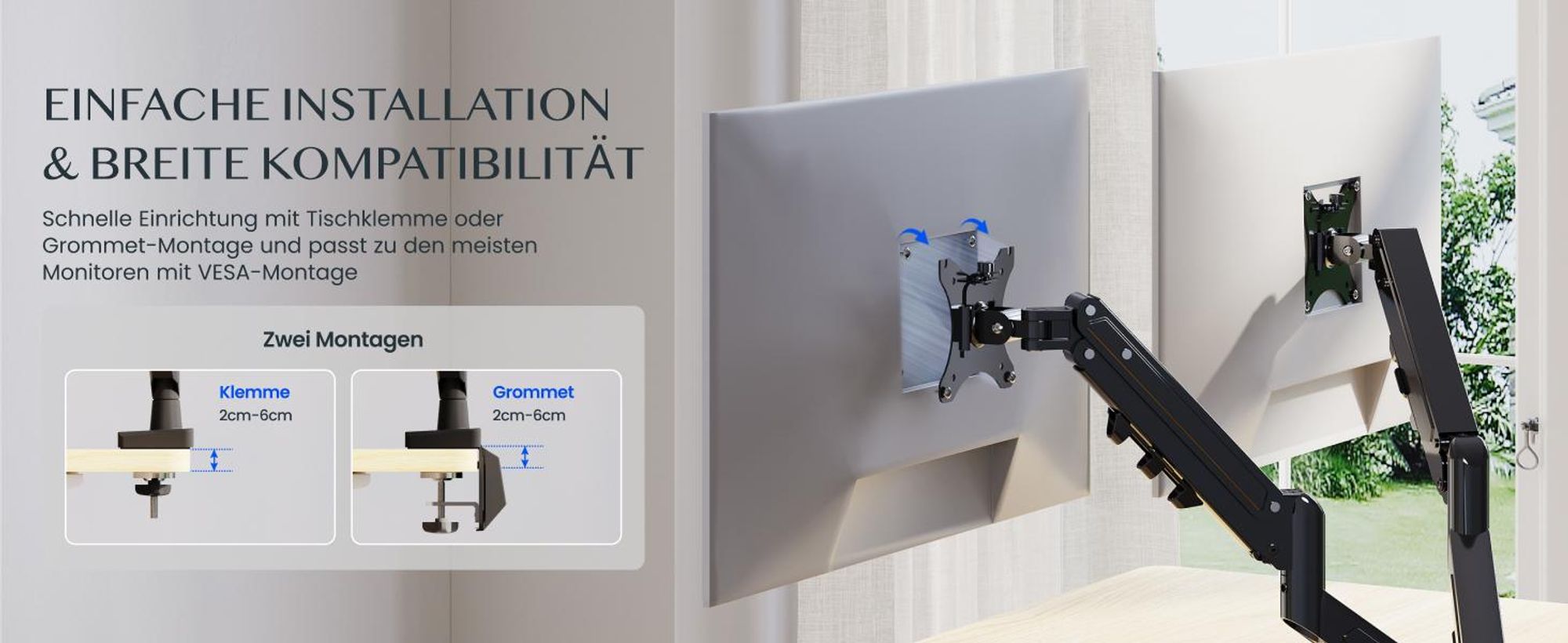 FLEXISPOT MA1 Dual Monitorhalterung 17–32 Zoll mit USB-Anschlüssen, Gasdruckfeder Monitorarm für 2 Monitore, höhenverstellbar & flexibel schwenkbar