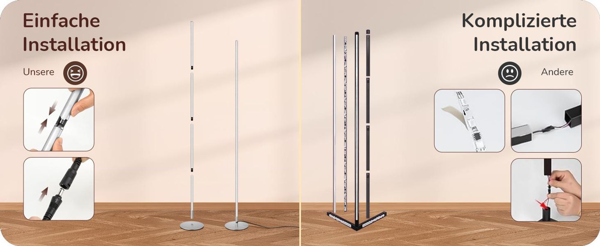 EDISHINE Stehlampe höhenverstellbar, LED Stehleuchte Dimmbar Wohnzimmer, Silber