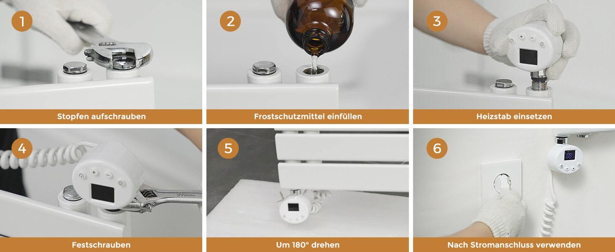 S’AFIELINA Heizstab mit Thermostat 300W, programmierbarer Timer & LCD-Anzeige, WiFi, für Badheizkörper, Edelstahl, intelligente Steuerung, Weiß