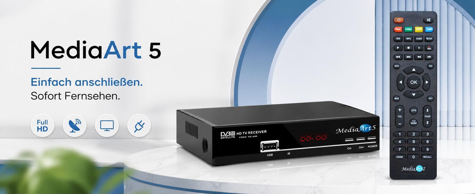 Sat Receiver Mediaart 5 vorprogrammiert Deutsche Senderliste Astra Full HDTV 2xUSB YouTube DVB-S2 FTA Scart HDMI