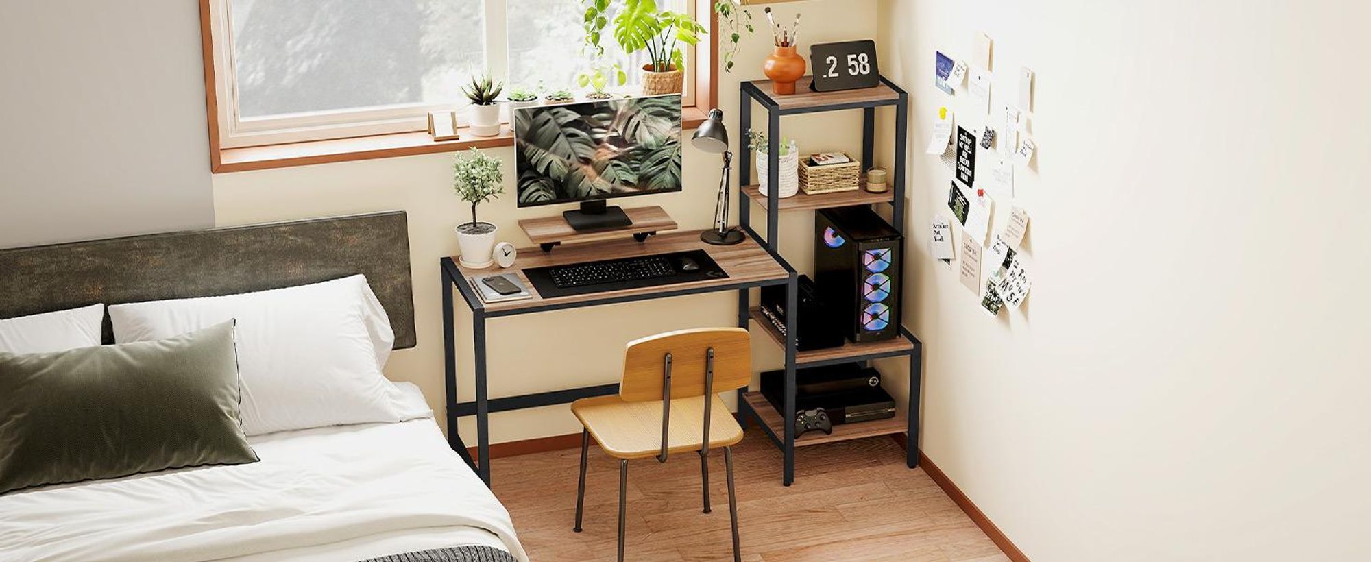 Biurko komputerowe HOMCOM z podstawką pod monitor, podstawką pod komputer oraz półką na drukarkę