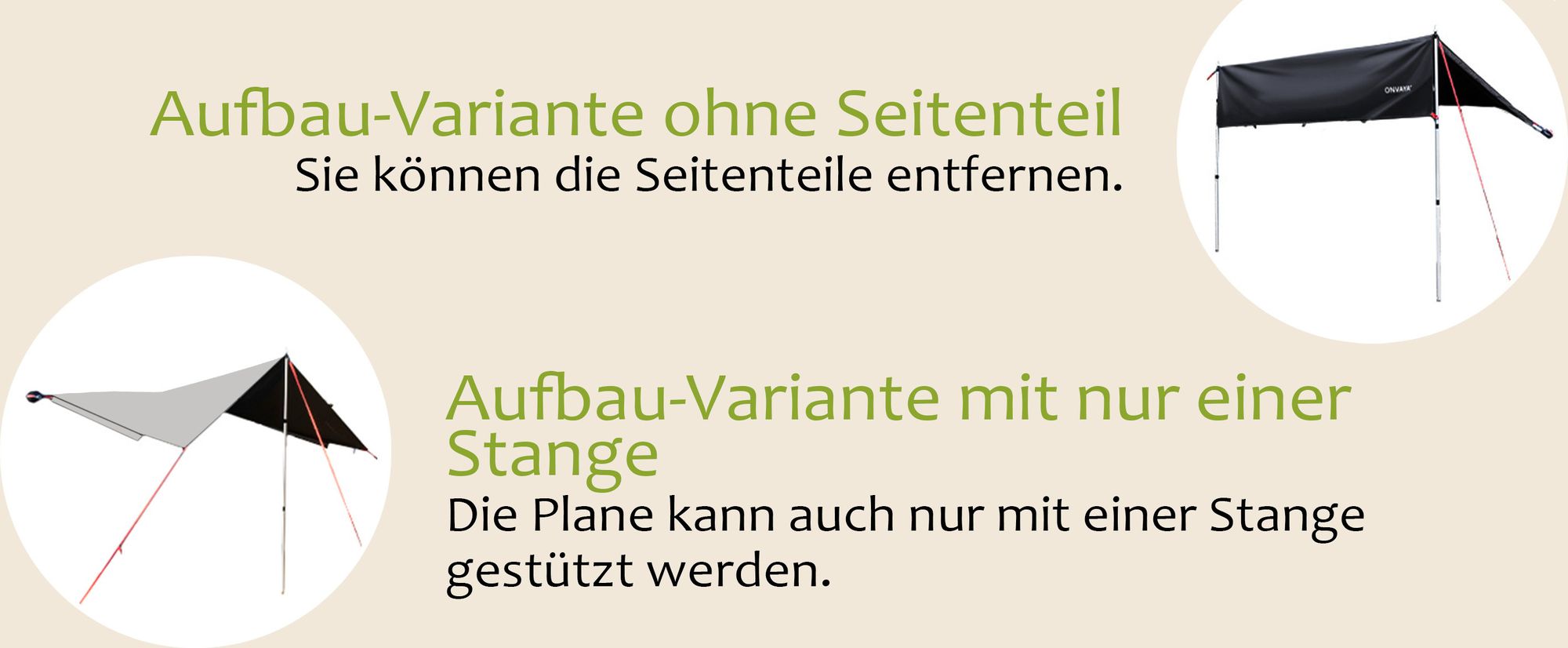 ONVAYA® Auto-Sonnensegel Grau | Schutz vor Wind, Regen, Sonne (UV99) | 6 Aufbauvarianten | Schneller und einfacher Aufbau | Für PKW, Van und Wohnmobil