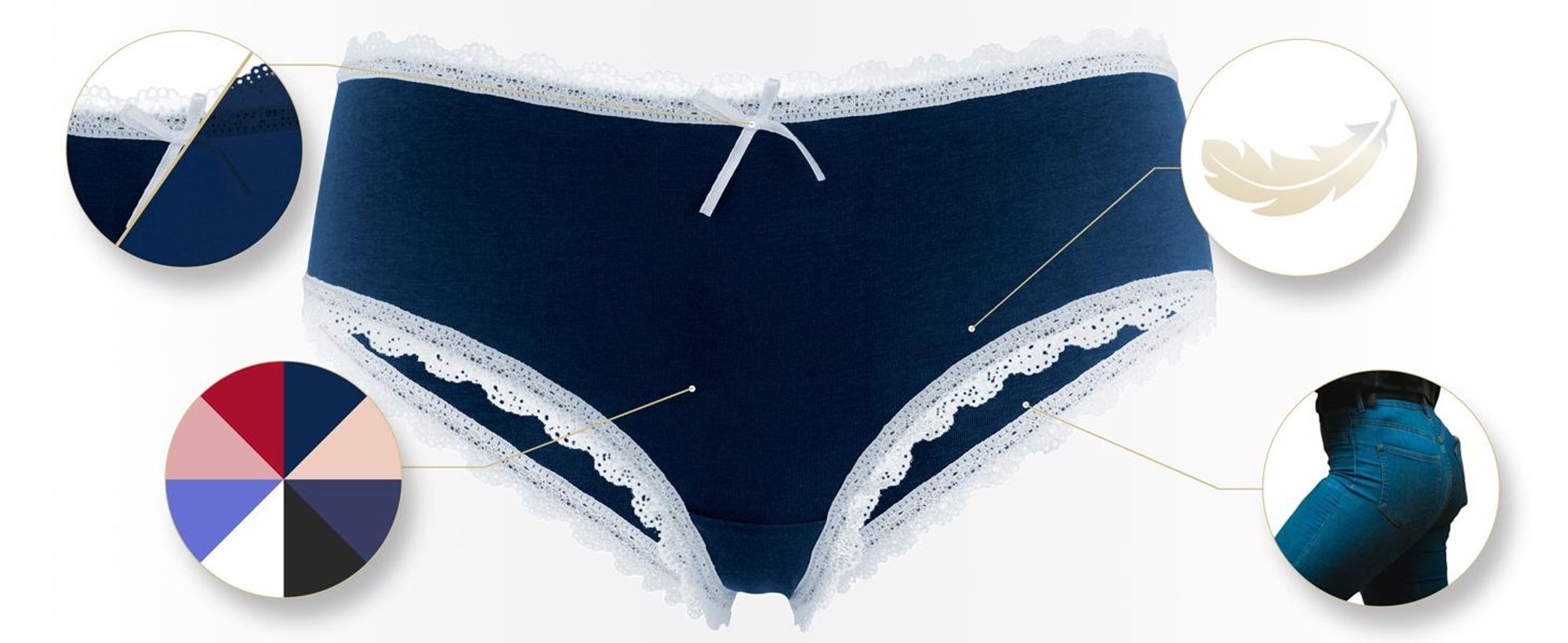 Fabio Farini - 6 Stück Damen Spitzen Unterhosen - Frauen Panty Unterwäsche aus Baumwolle Slips mit dezenter Spitze am Bund und Beinabschluss