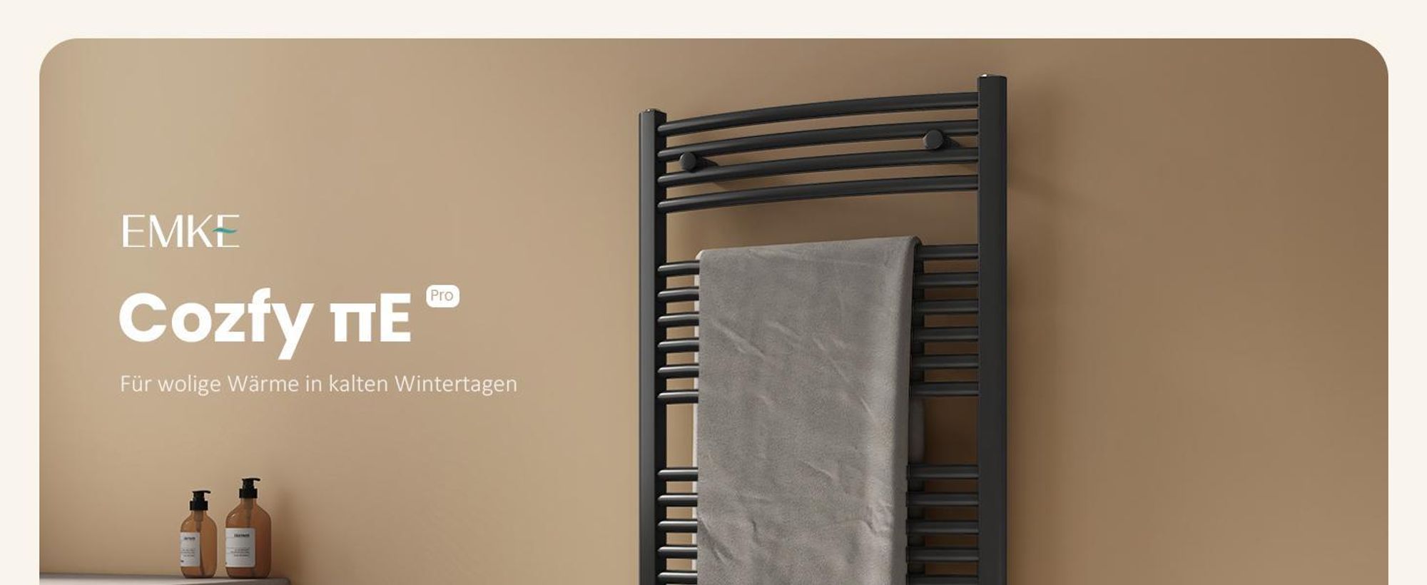 EMKE Elektrisch Handtuchwärmer 75X50cm 300W Anthrazit gebogen Badheizkörper klassisch elektrisch Heizstab Thermostat Handtuchheizkörper