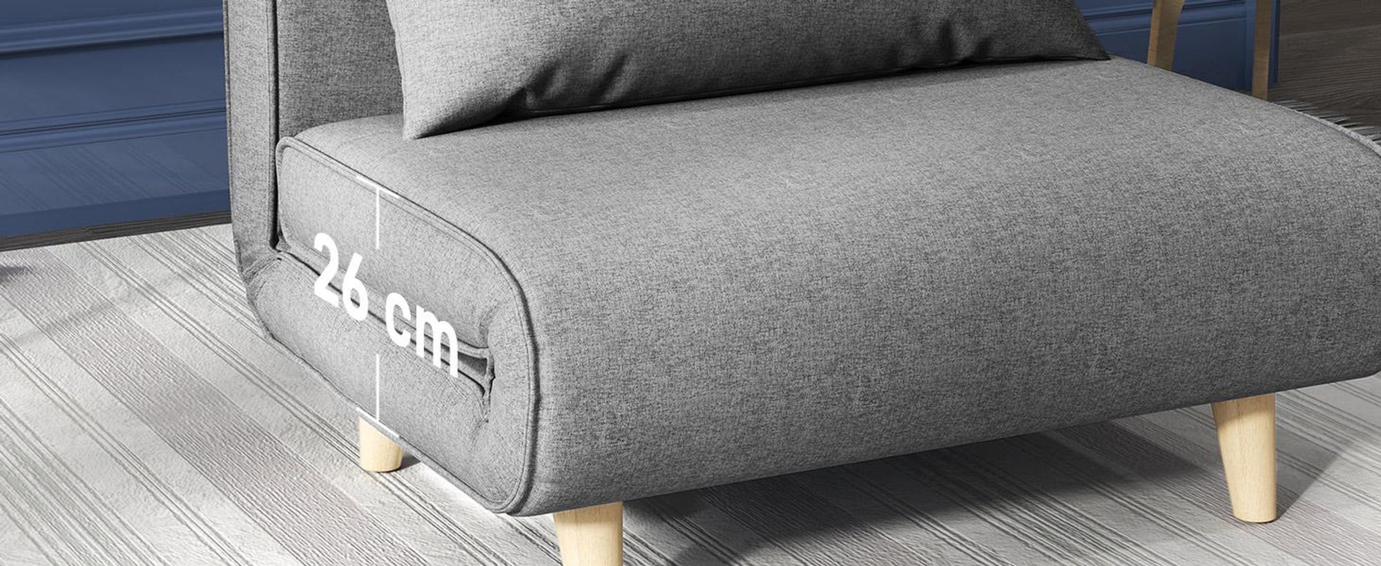 HOMCOM Einzelsofa Schlafsofa Sofabett Klappsofa verstellbar Rückenlehne Liege nordisch skandinavisch 25D Schaumstoff Haus Leinenimitat Tannenholz Grau 94 x 78 x 80 cm