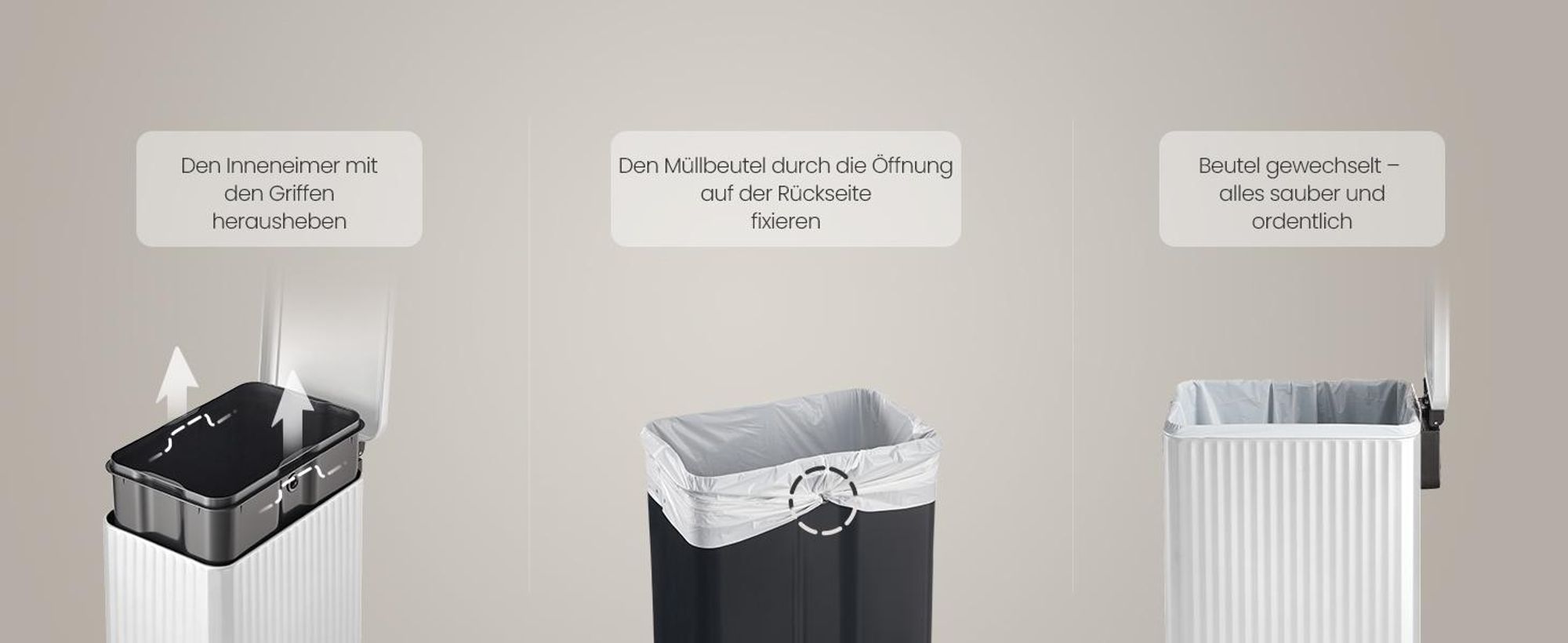 SONGMICS Mülleimer Küche 50 L, Tretmülleimer mit Softclose-Deckel, herausnehmbarer Inneneimer, Stahl, 15 Müllbeutel, weiß