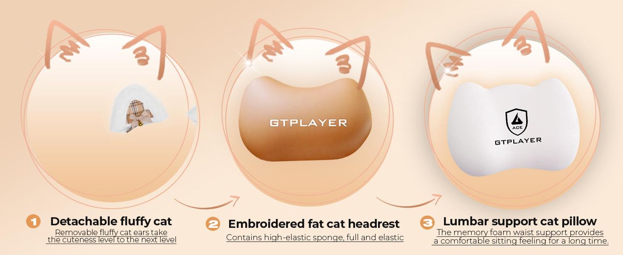 GTPLAYER Uroczy fotel gamingowy, fotel dla graczy, ergonomiczny fotel biurowy dla graczy z kocimi uszami, pianką z pamięcią kształtu i podnóżkiem, imitacja skóry  150 kg