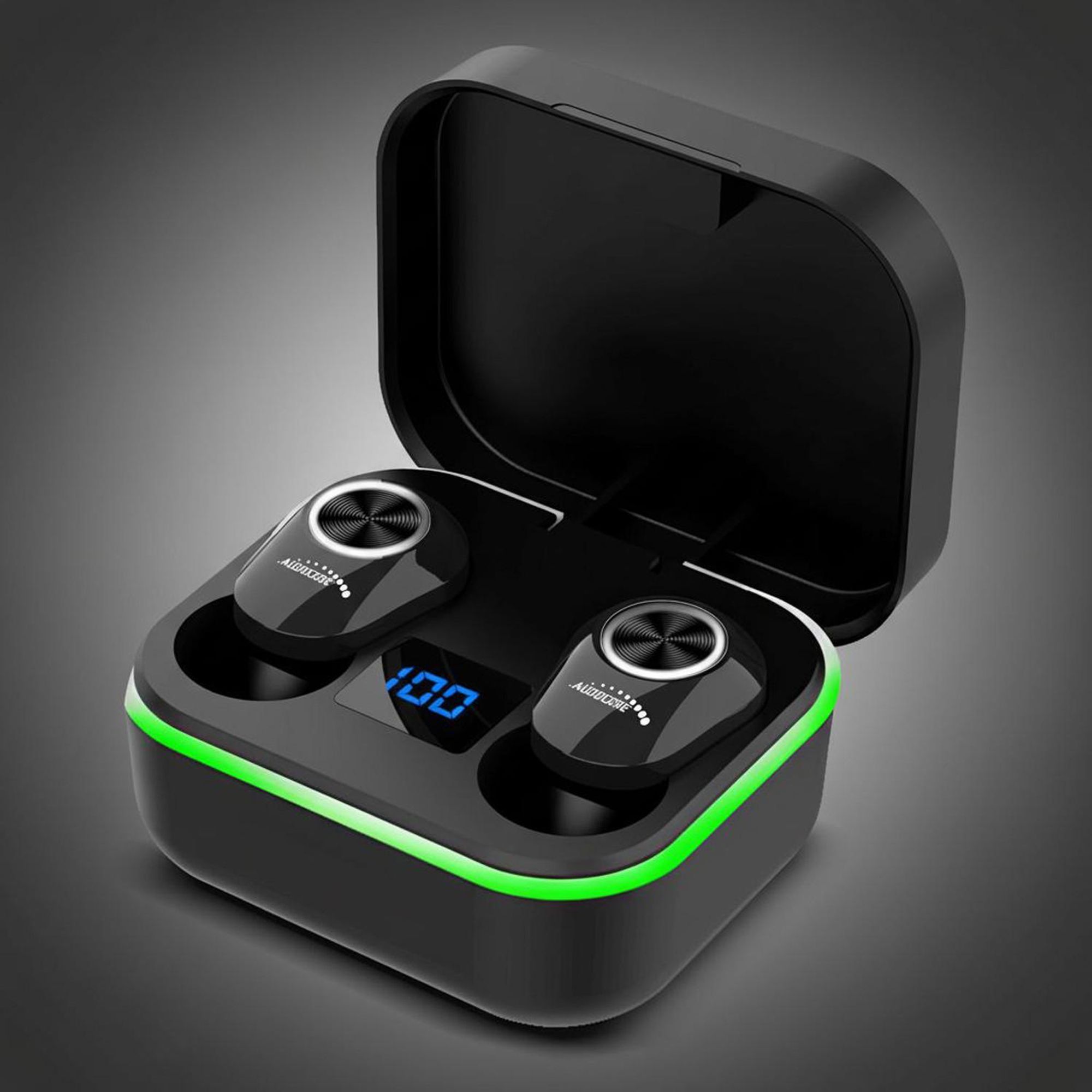 TWS Bluetooth In-Ear-Kopfhörer mit Ladestation und Integriertem Mikrofon Touch-Technologie Kabellose Ohrhörer True Wireless Stereo BT5.1 Ladebox mit Display Schwarz