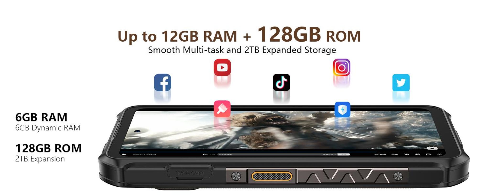 Ulefone Armor X16 Outdoor Handy Ohne Vertrag - 12GB + 128GB - 10360mAh 6.56" 48MP+20MP mit Flashlight, IP68 Outdoor Smartphone Android 15 NFC- Schwarz