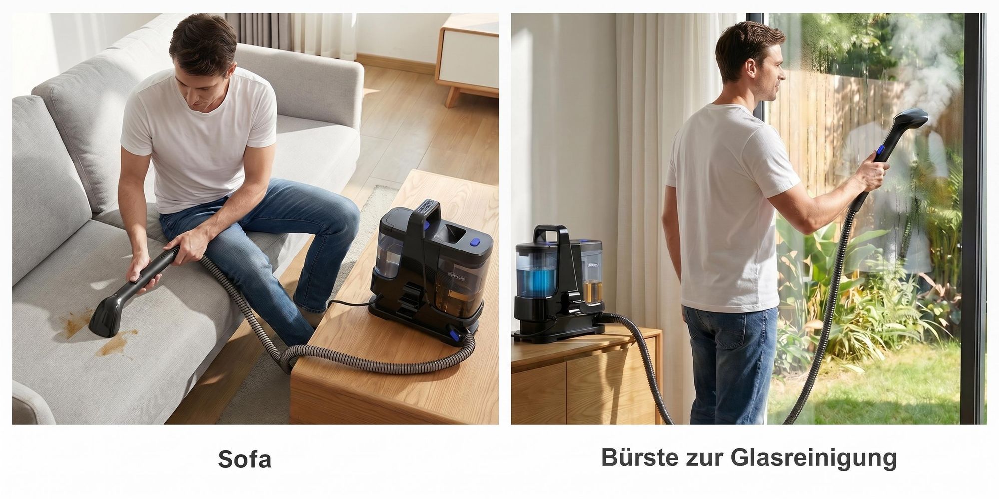 Lubluelu V9 Polsterreinigungsgerät Waschsauger mit Dampffunktion, 60 °C Warmwasser, 16500Pa, 1250W Nasssaugerfür Sofa Auto Teppiche Selbstreinigung