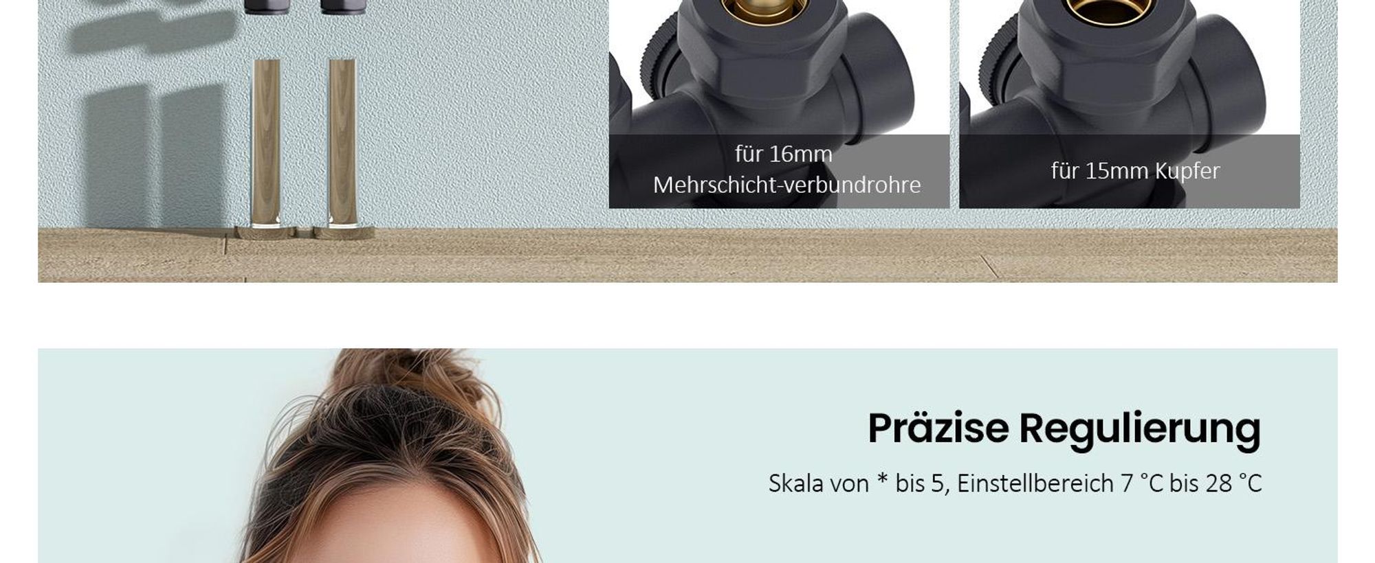 S'AFIELINA Multiblock Set für Heizkörper Anschlussarmatur, Anthrazit (1 St) Thermotstat Hahnblock Ventil Heizungszubehör Eck- und Durchgangsform
