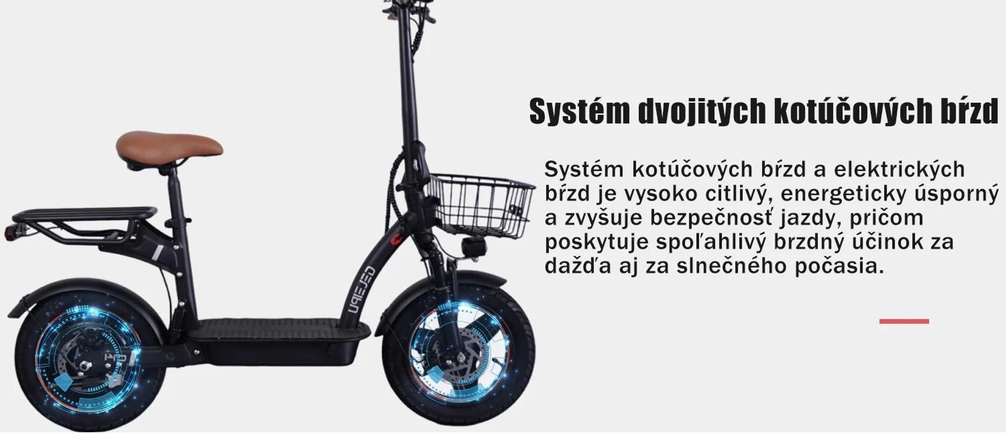 Elektrický skúter GELEIPU C14 – 48 V, 17,5 Ah, 14'' s mechanickou kotúčovou brzdou a železným rámom – čierny