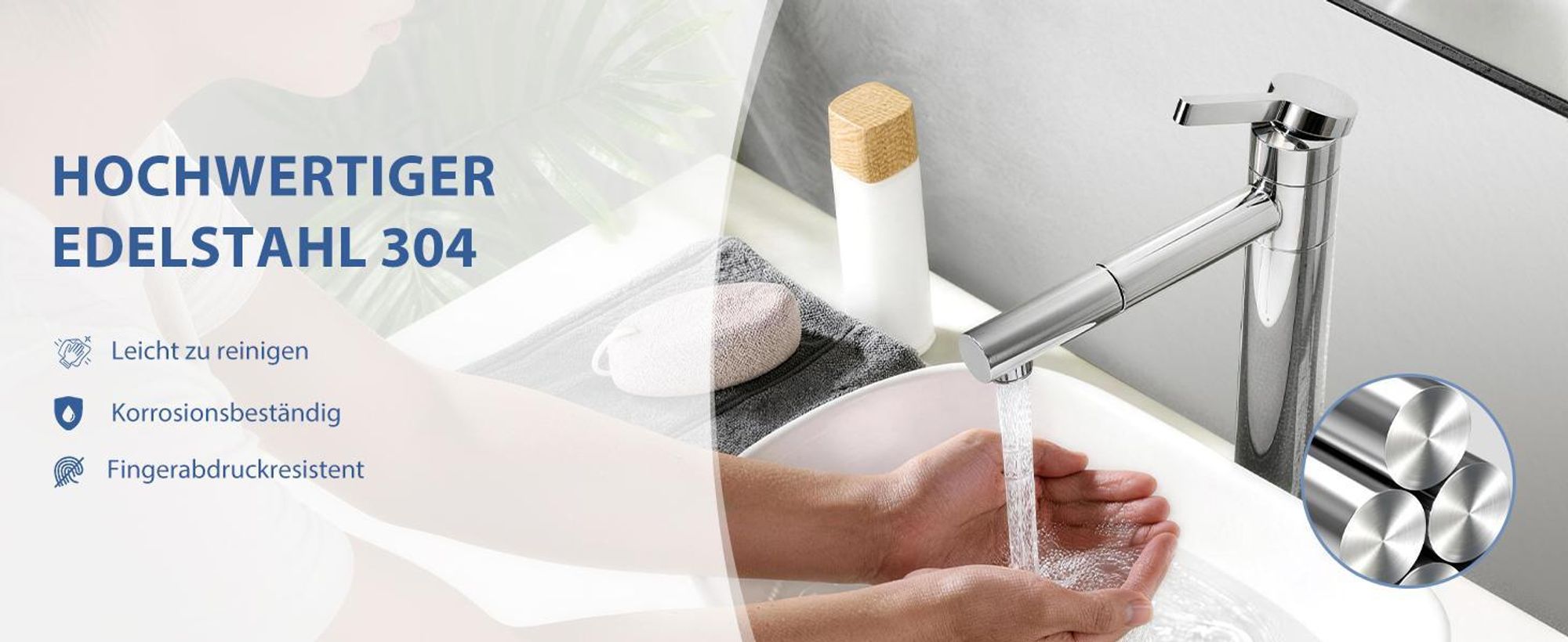 Homelody 2*Wasserhahn Bad hoch 360° drehbar Waschtischarmatur Mischbatterie Badarmatur für Bad, Waschbecken Armatur Chrom