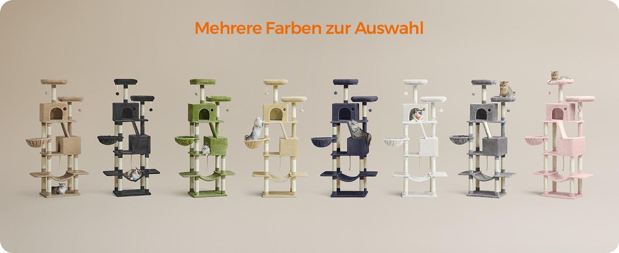 Feandrea Kratzbaum 206 cm, XXL, mit 13 Kratzsäulen, 2 Plattformen Tintenschwarz