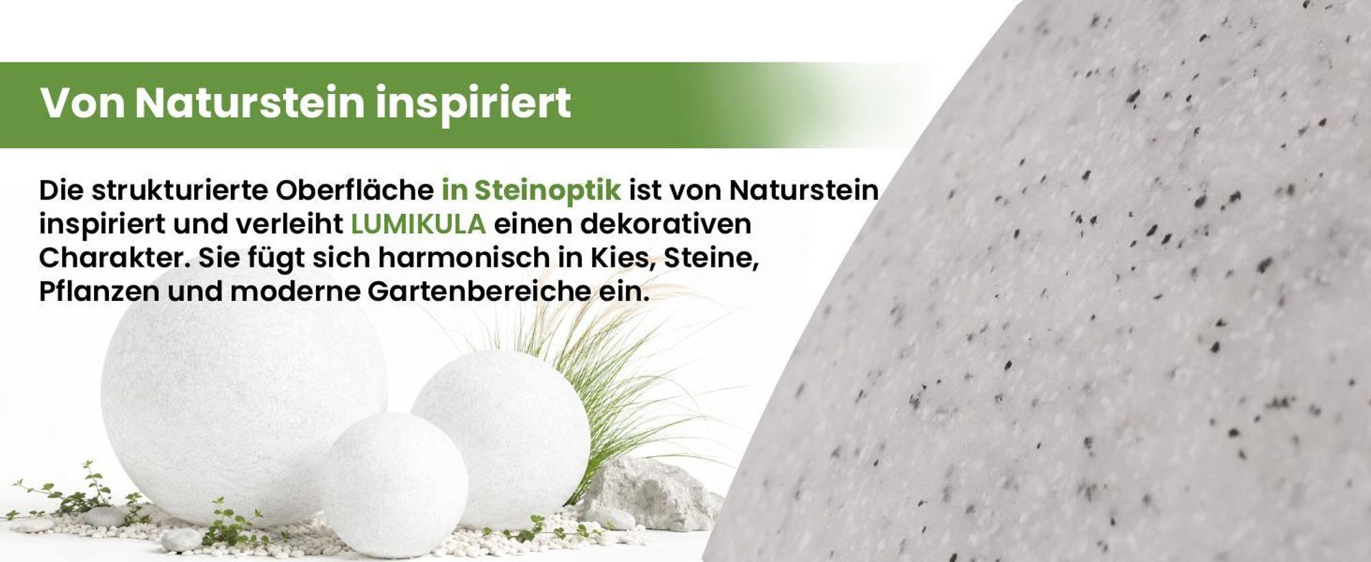 LUMILED Stein Kugelleuchte Außen 40cm Außenkugelleuchte Kugellampe Gartenkugel Außenleuchte Kugel Wegeleuchte IP44 E27 Fassung  Anschlusskabel 1,95m