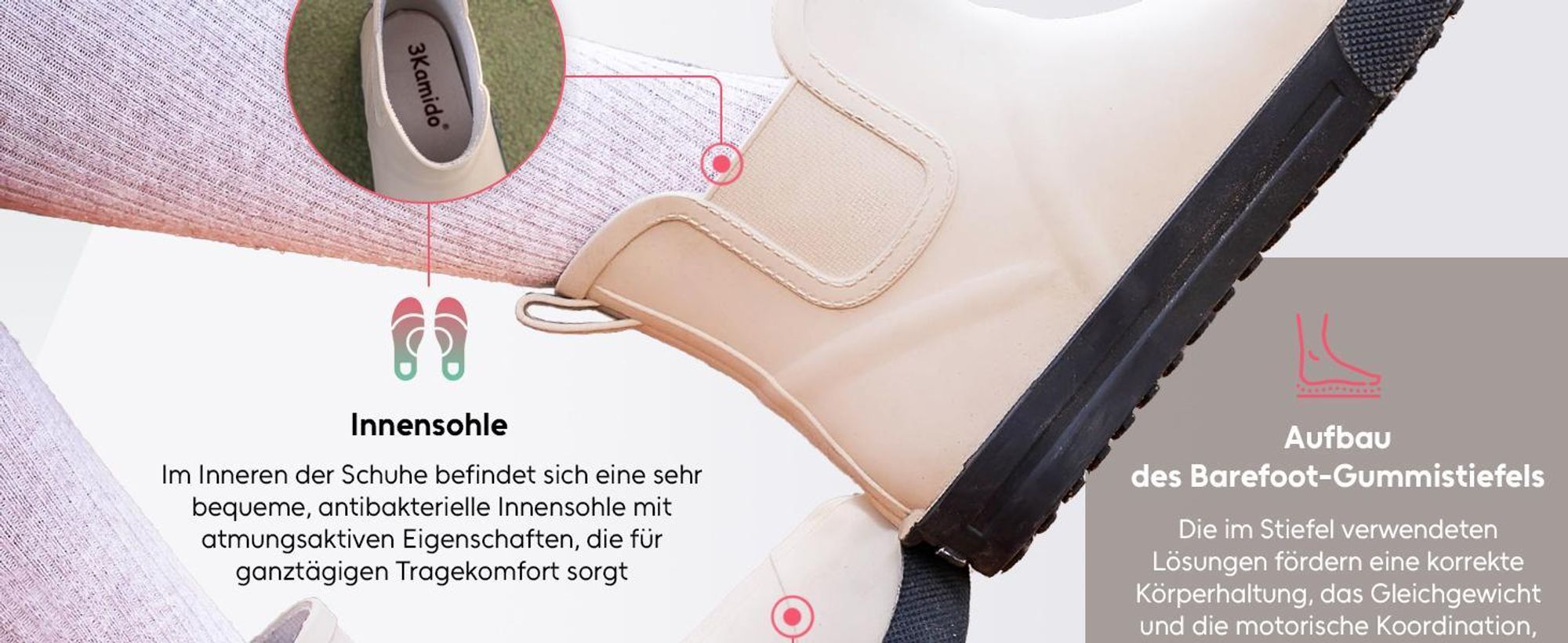 Gummistiefel, GoEasy Kindergummistiefel – Chelsea Boots, Barfußschuhe, kurze Kindergummistiefel, bequem und modisch, mit reflektierendem Streifen, antibakterieller Innensohle und rutschfester Sohle, Hellbeige, 22/23