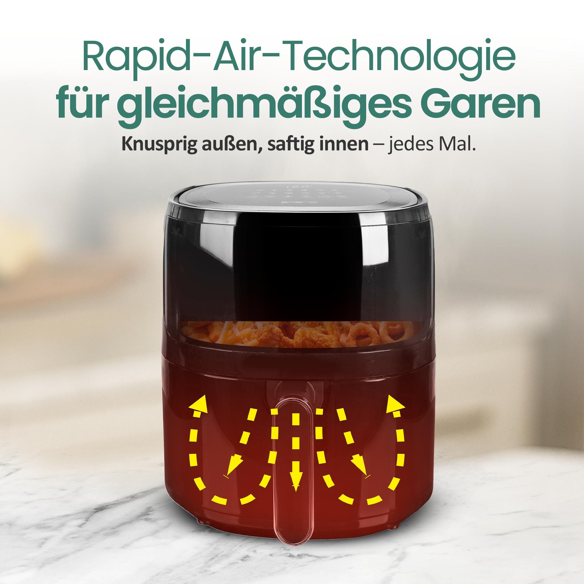 Emerio Airfryer XL AF-129329.3 - 5L - 80ºC bis 200ºC -12 Kochprogramme - Digitales Display - Timer - Sichtfenster - Cool Touch -  Schwarz