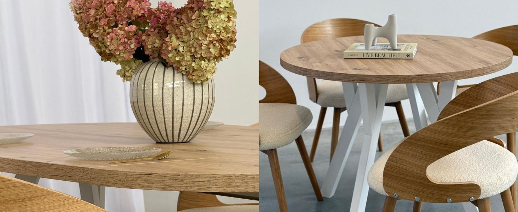 Runder Ausziehbarer Tisch für Esszimmer, PERO, Loft-Stil, Skandinavische, Durchmesser: 90 / 140 cm, Farbe: Weiß