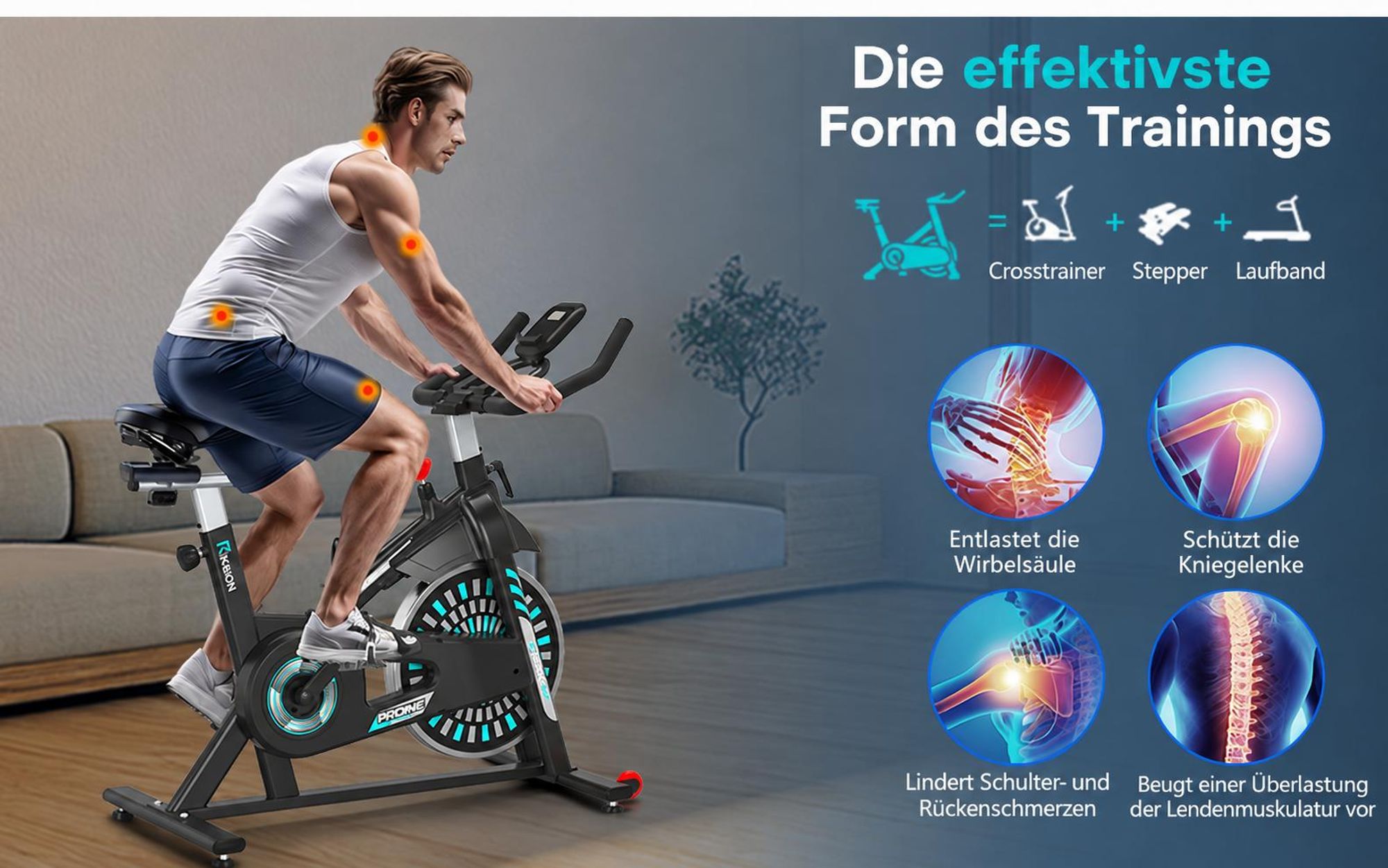 RIKSION Heimtrainer Fahrrad mit App, Leises Hometrainer Fahrrad Mit, Bequem Ergometer Heimtrainer mit LCD-Display, Tablet-Halterung, Bis 160KG