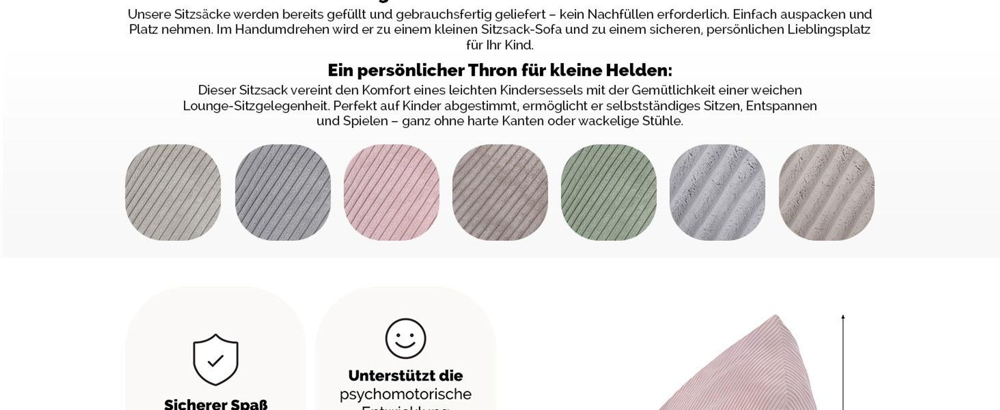 MISIOO Kinder Sitzsack Premium - Ergonomischer - Ab 12 Monaten - Bequeme Sitzsäcke fürs Kinderzimmer - Sitzsack mit Leichter Styroporfüllung