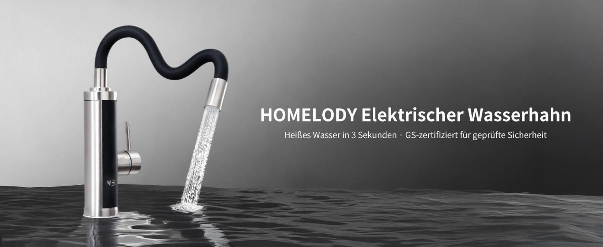 Homelody Elektrischer Wasserhahn mit Durchlauferhitzer 220V 3300W, Armatur Küche 304 Edelstahl mit 360° Flexibler Schlauch LED Temperaturanzeige