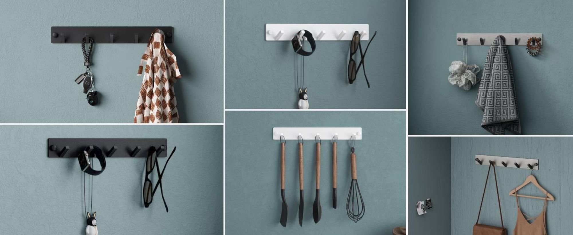 Mai & Mai Kleiderhaken Wandgarderobe Wandhaken aus Edelstahl mit 5 Haken Garderobenleiste Garderobenhaken 30cm Matt schwarz Stalo-05