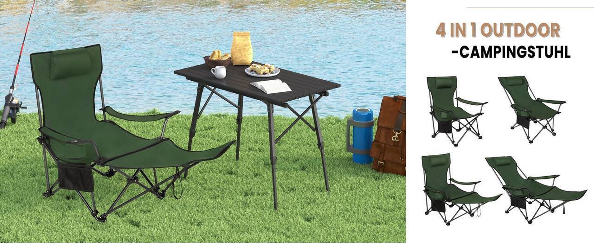 WOLTU Campingstuhl klappbar Faltstuhl belastbar 150 kg aus Oxford-Gewebe Grün