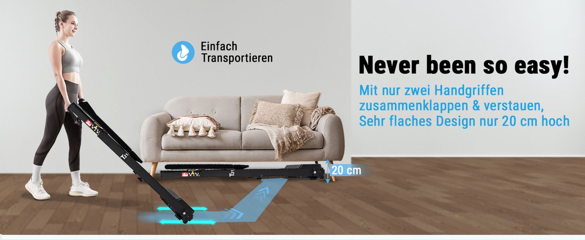 Laufband klappbar AsVIVA T21 Heimtrainer bis 12 km/h 2,5 PS leise kompakt für Zuhause