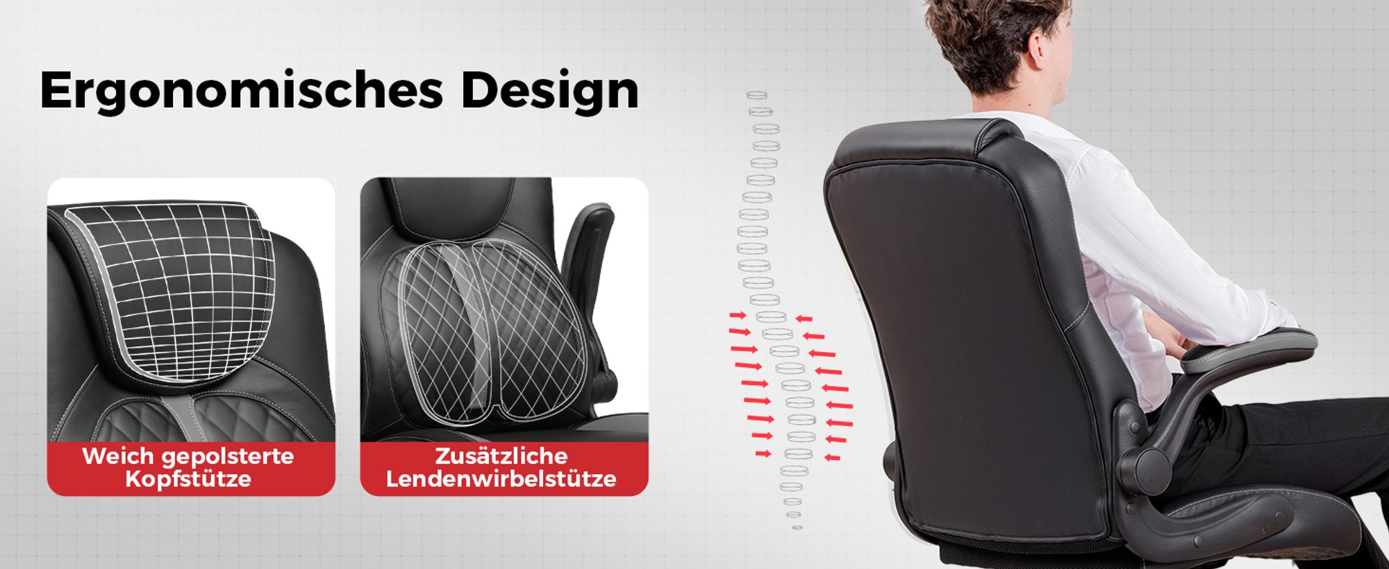 GTPLAYER Gaming Stuhl mit hochklappbarer Armlehne, Gamer Stuhl mit Schaukelfunktion, Ergonomischer Computer Gaming Stuhl mit hochdichtem Schwamm grau