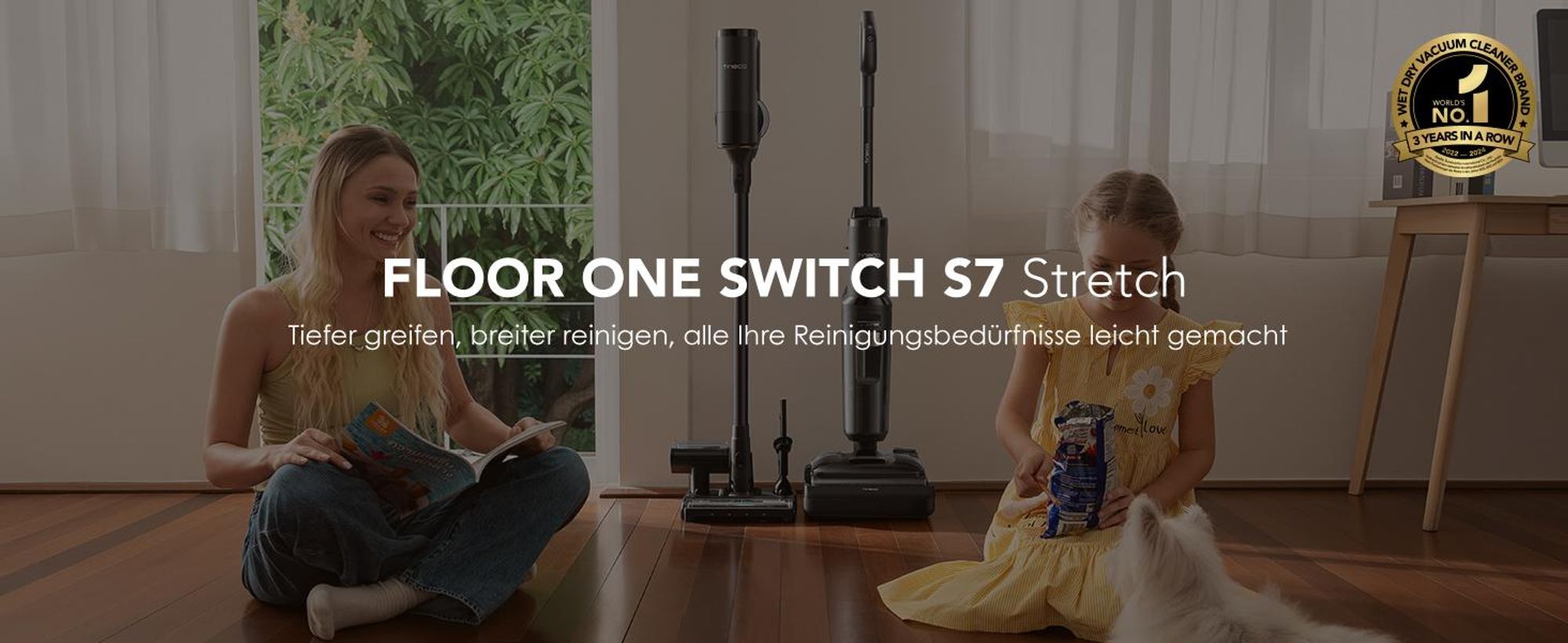 Tineco FLOOR ONE Switch S7 Stretch 5-in-1 Nass-Trockensauger & Akkusauger Set, FlashDry, Anti-Tangle, 50 Min. Laufzeit Multifunktionaler Bodenreiniger