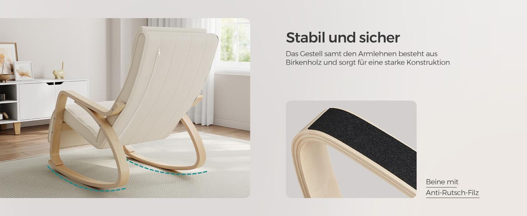 SONGMICS Relaxsessel Schaukelsessel, Relaxstuhl, verstellbare Fußstütze, Beige-Naturfarben