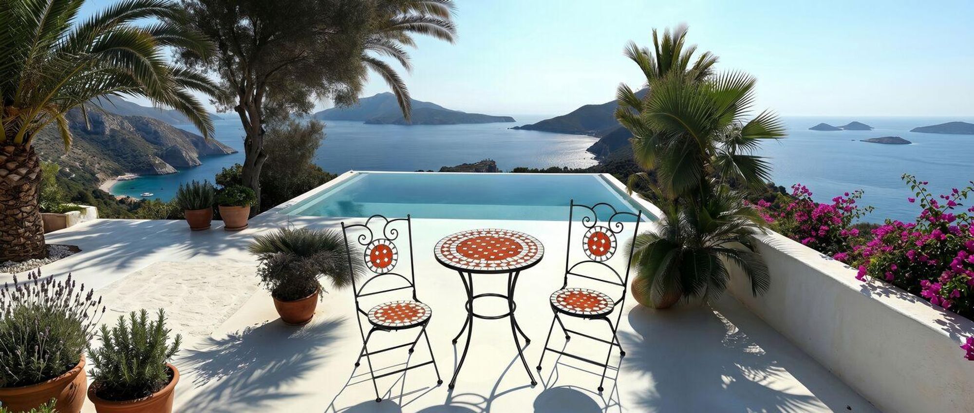 tectake® Gartenmöbel Set Mosaik mit 2 Stühlen und Tisch
